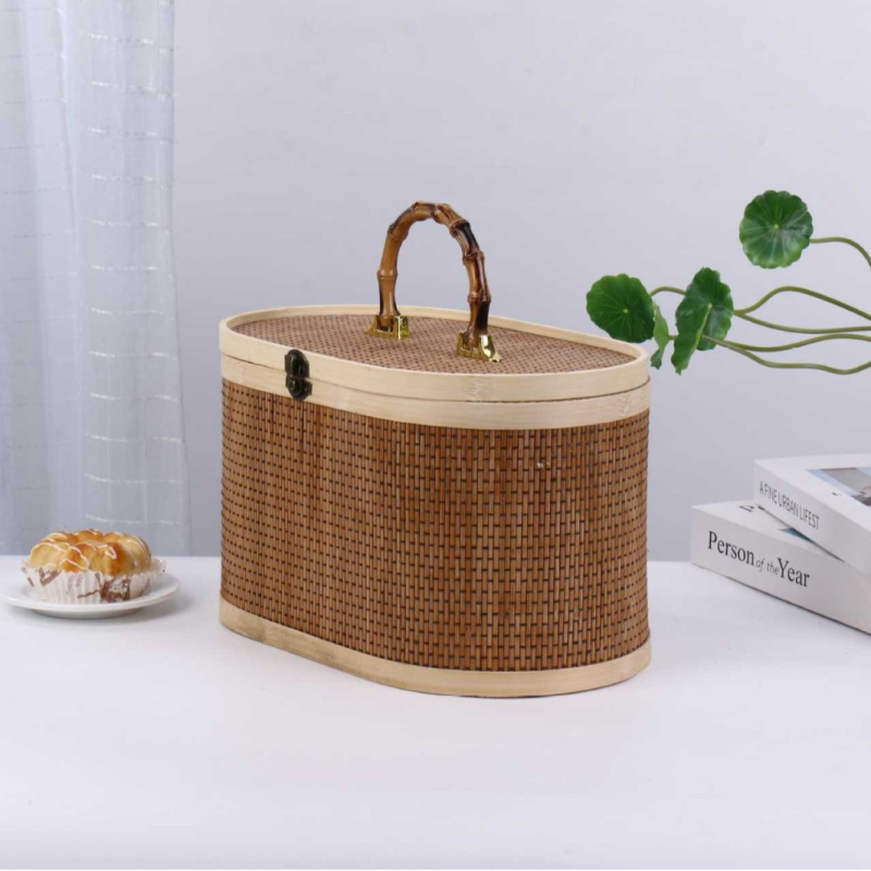 Ručni pleteni bambusov koš za jaja, voće, zongzi i mooncakes; novogodišnja darovna košara, prirodna boja bambusa, prilagodljiva naljepnica