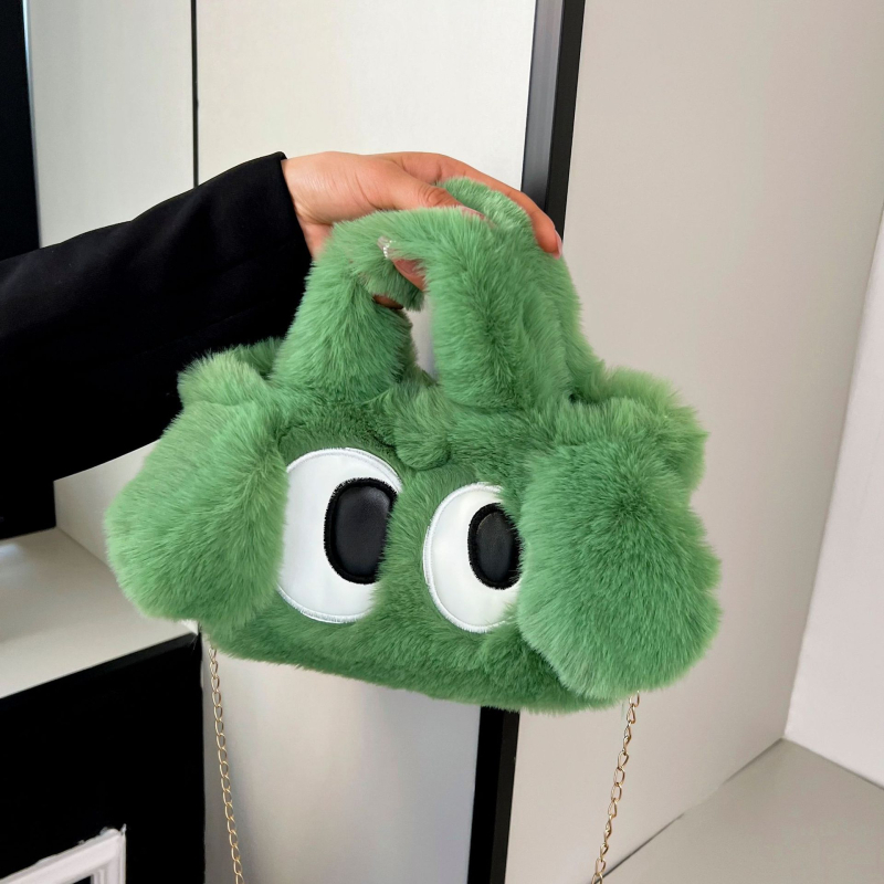 Jesen-zimska pliš torbica s štenetom i velikim očima, jednostavna naramenica, crossbody torba s teksturnim dizajnom