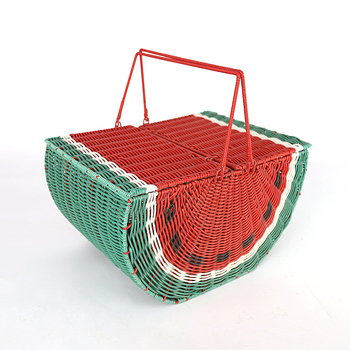 Prijenosni koš za voće s imitacijom ratana i melonskim motom, 40.5×30×24 cm, limunasto žuta