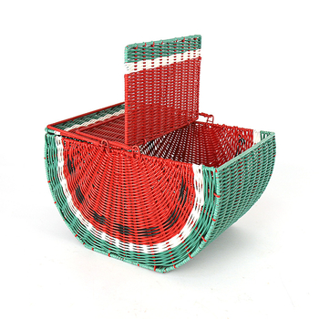 Prijenosni koš za voće s imitacijom ratana i melonskim motom, 40.5×30×24 cm, limunasto žuta