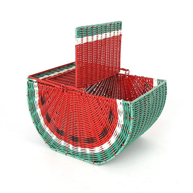 Prijenosni koš za voće s imitacijom ratana i melonskim motom, 40.5×30×24 cm, limunasto žuta