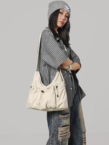 Nylon tote torba velike kapacitete, korejskog stila, zatvarač, može se nositi na ramenu ili crossbody