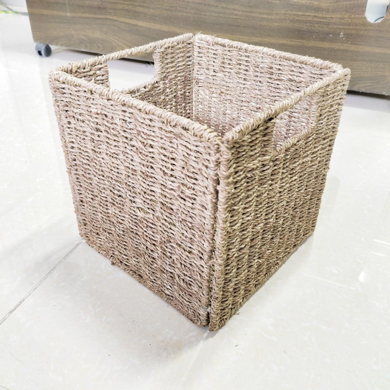Nordijski sklopivi pleteni koš za pranje rublje za kućno skladištenje, imitacija ratana; veličine: veliki 30×30×30 cm, mali 26×26×27 cm.