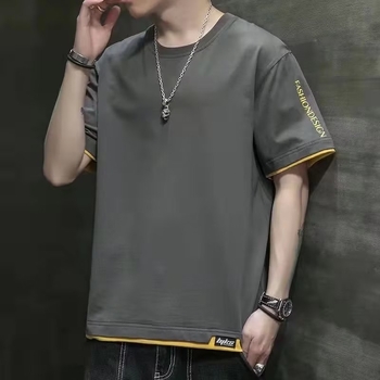 Αντρικό κοντομάνικο T‑shirt για το καλοκαίρι 2024, λεπτό και δροσερό, εκτύπωση γραμάτων, στενή γραμμή