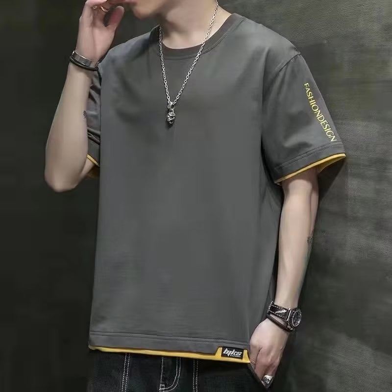 Αντρικό κοντομάνικο T‑shirt για το καλοκαίρι 2024, λεπτό και δροσερό, εκτύπωση γραμάτων, στενή γραμμή