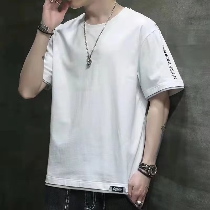 Αντρικό κοντομάνικο T‑shirt για το καλοκαίρι 2024, λεπτό και δροσερό, εκτύπωση γραμάτων, στενή γραμμή