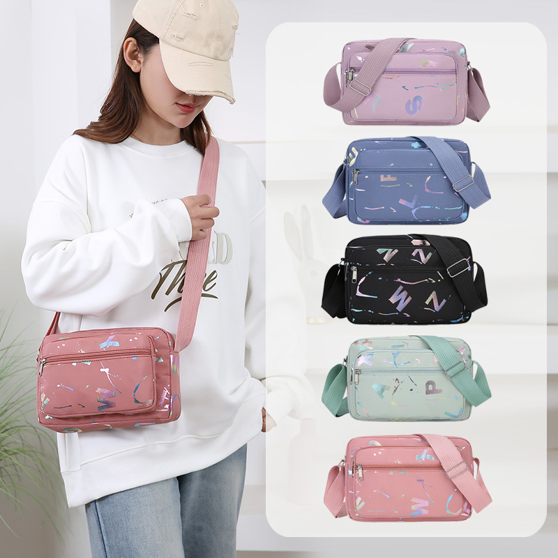 Γυναικεία crossbody τσάντα με εκτύπωση, Oxford ύφασμα, μεσαίου μεγέθους, φερμουάρ, θήκη ID, καθημερινή χρήση