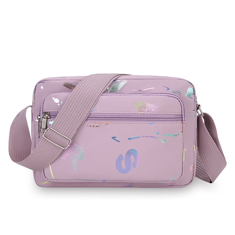 Γυναικεία crossbody τσάντα με εκτύπωση, Oxford ύφασμα, μεσαίου μεγέθους, φερμουάρ, θήκη ID, καθημερινή χρήση