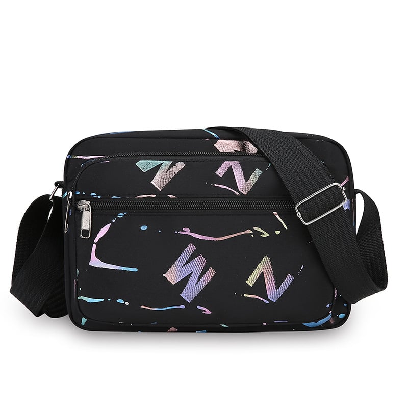 Γυναικεία crossbody τσάντα με εκτύπωση, Oxford ύφασμα, μεσαίου μεγέθους, φερμουάρ, θήκη ID, καθημερινή χρήση