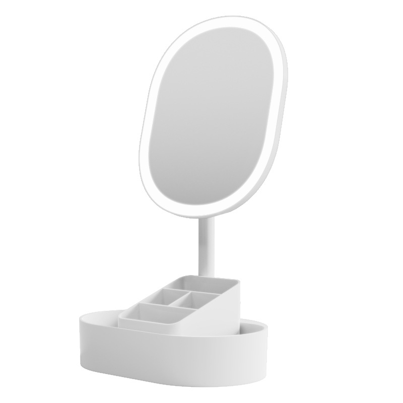 LED sminktükör világítással, asztali, egyoldalas forgatható, tárolóval
