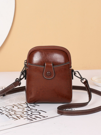 Γυναικεία μικρή τσάντα crossbody από γνήσιο δέρμα με θήκη για κινητό, συμπαγής τετράγωνος σχεδιασμός