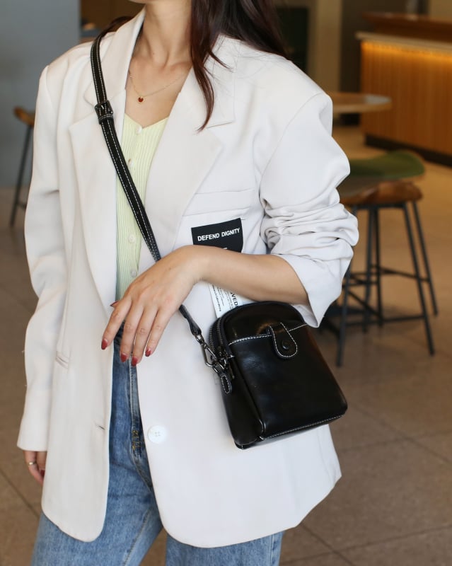 Γυναικεία μικρή τσάντα crossbody από γνήσιο δέρμα με θήκη για κινητό, συμπαγής τετράγωνος σχεδιασμός