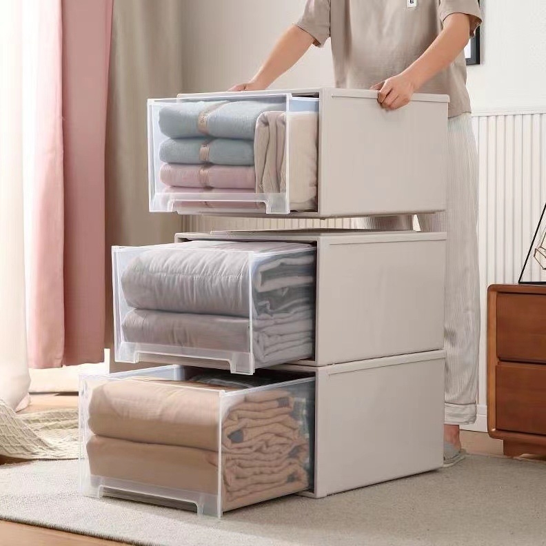 Prozirna kutija za spremanje odjeće s ladicama, velika plastična organizator garderobe