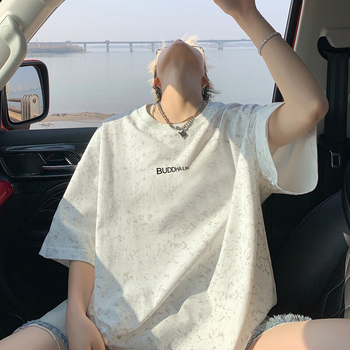 Αμερικάνικου στυλ tie-dye κοντομάνικο T‑shirt για άνδρες, ice-silk δροσερό καλοκαιρινό T‑shirt, φαρδιά γραμμή