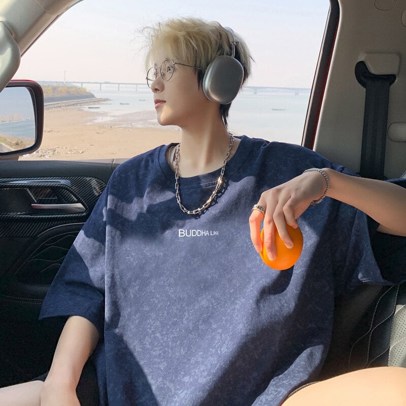 Αμερικάνικου στυλ tie-dye κοντομάνικο T‑shirt για άνδρες, ice-silk δροσερό καλοκαιρινό T‑shirt, φαρδιά γραμμή