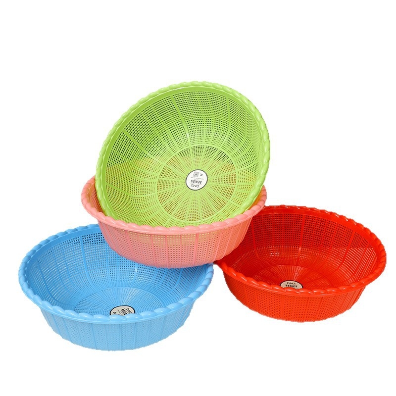 Kružni plastični koš s čipkastim rubom za povrće i voće, promjer 36,5 cm, visina 12 cm, koš za pranje s gustom mrežom za odvod