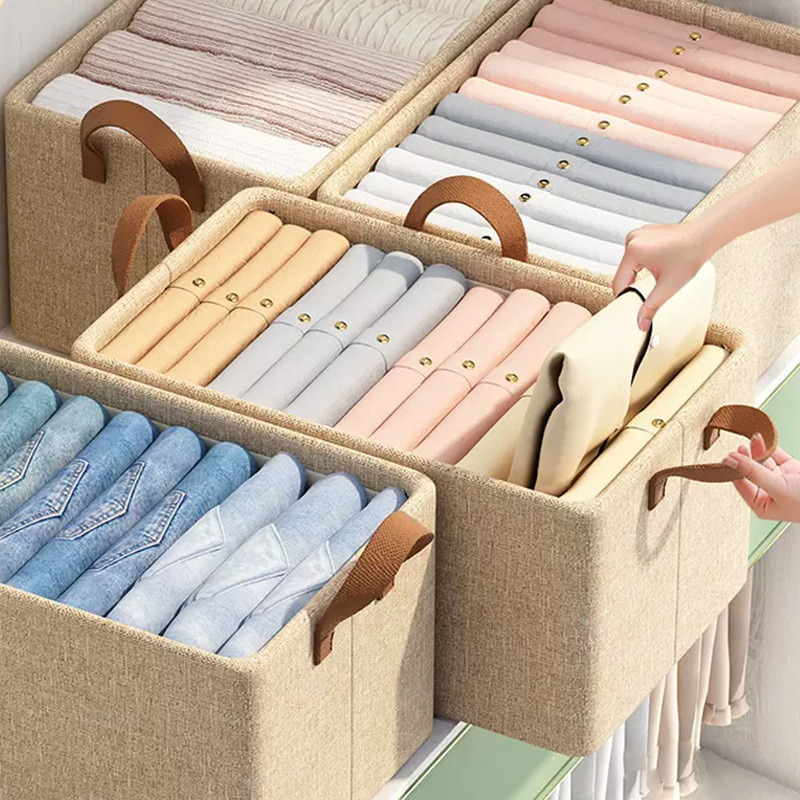 Sklopiva kutija za garderobu s pregradama za odjeću, pamuk-linen materijal