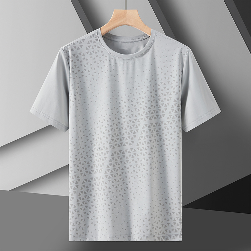 Muška ljetna T‑majica od ice silk, okrugli izrez, kratki rukavi, sportska, upija znoj, za trčanje na otvorenom