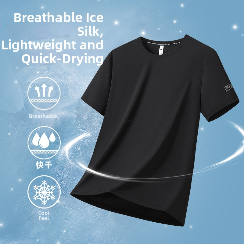 Nyári férfi T-shirt UV védelem, vékony Ice Silk anyag, egyszínű, laza szabás, 2025 nyár