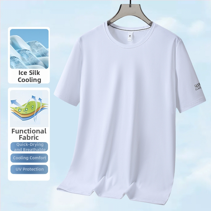 Nyári férfi T-shirt UV védelem, vékony Ice Silk anyag, egyszínű, laza szabás, 2025 nyár