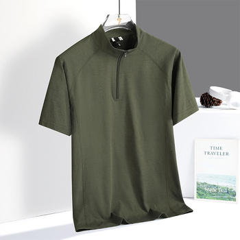 Muška polo majica s polu-zipom, kratkih rukava, Ice Silk materijal, prozračna i lagana, casual sportski komad s uspravnim ovratnikom