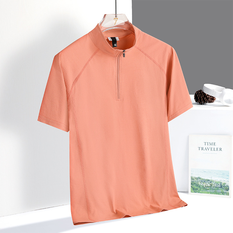 Muška polo majica s polu-zipom, kratkih rukava, Ice Silk materijal, prozračna i lagana, casual sportski komad s uspravnim ovratnikom