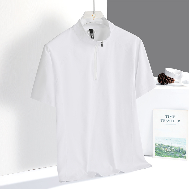 Muška polo majica s polu-zipom, kratkih rukava, Ice Silk materijal, prozračna i lagana, casual sportski komad s uspravnim ovratnikom