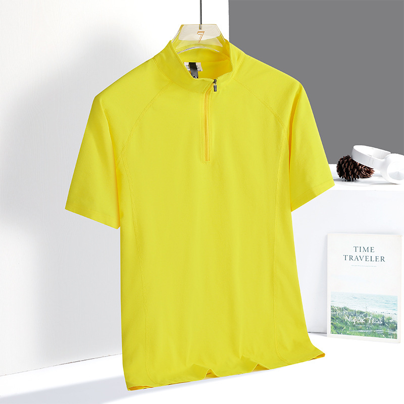 Muška polo majica s polu-zipom, kratkih rukava, Ice Silk materijal, prozračna i lagana, casual sportski komad s uspravnim ovratnikom