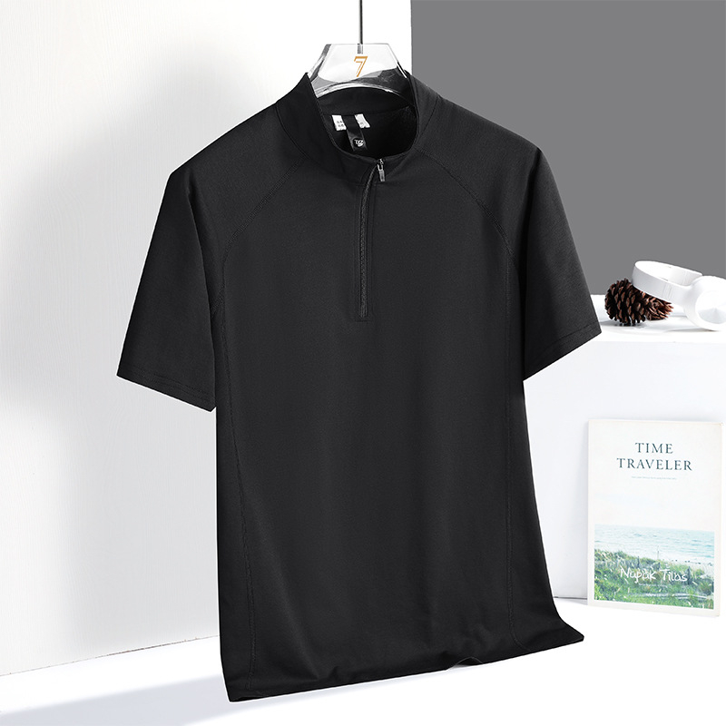 Muška polo majica s polu-zipom, kratkih rukava, Ice Silk materijal, prozračna i lagana, casual sportski komad s uspravnim ovratnikom