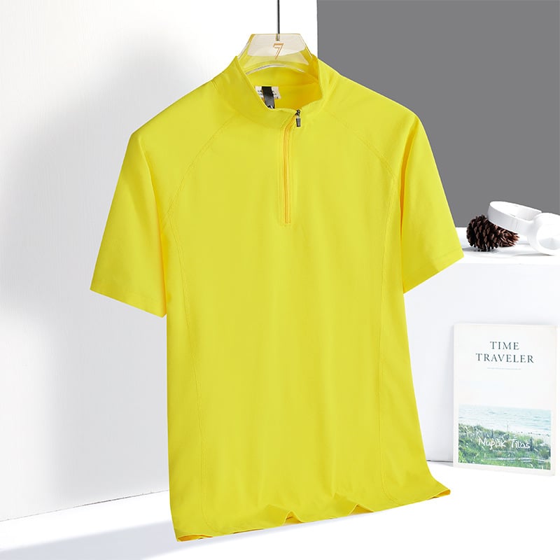 Muška polo majica s polu-zipom, kratkih rukava, Ice Silk materijal, prozračna i lagana, casual sportski komad s uspravnim ovratnikom