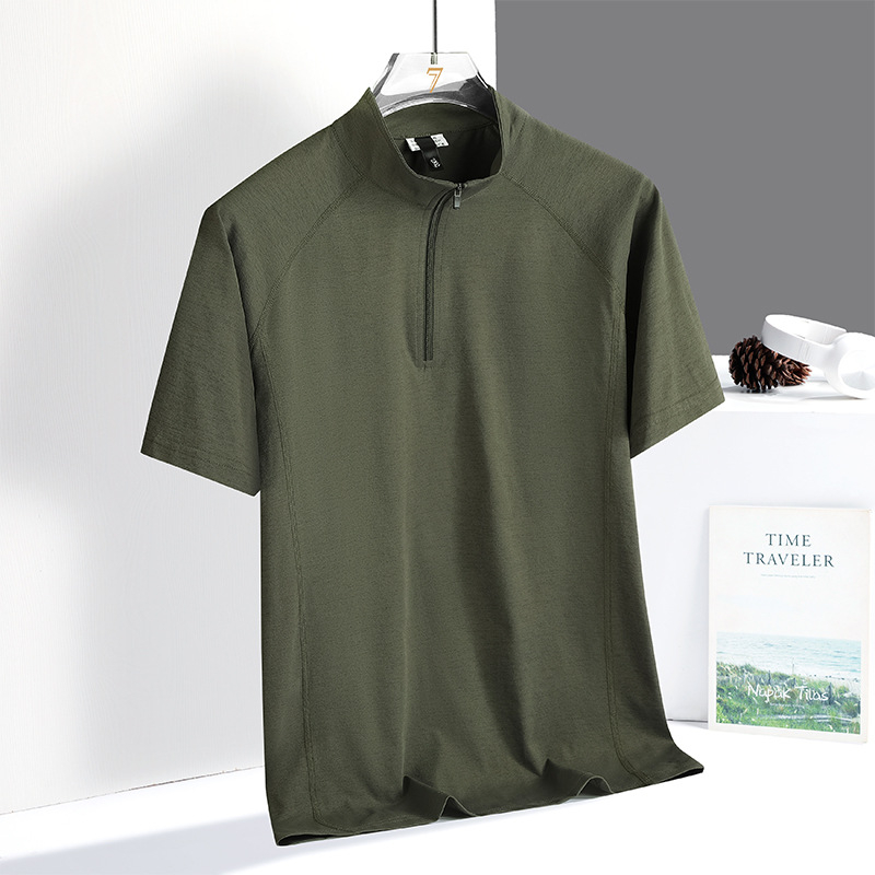 Muška polo majica s polu-zipom, kratkih rukava, Ice Silk materijal, prozračna i lagana, casual sportski komad s uspravnim ovratnikom