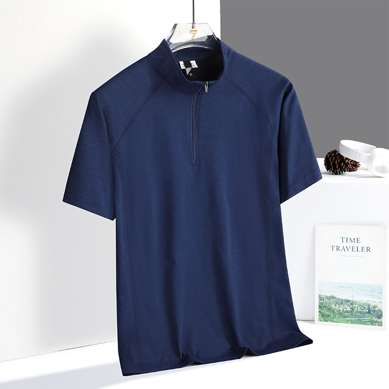 Muška polo majica s polu-zipom, kratkih rukava, Ice Silk materijal, prozračna i lagana, casual sportski komad s uspravnim ovratnikom