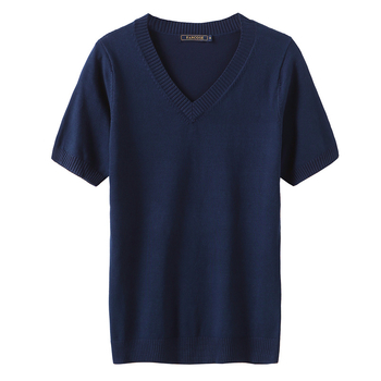 Férfi nyári vékony V-nyakú Ice Silk kötött rövid ujjú felső, slim fit, koreai stílus.