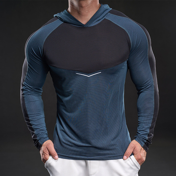 Férfi hosszú ujjú ice silk póló, rugalmas, kapucnis sportos felső tavaszra-őszre, izmos stílus