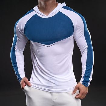 Férfi hosszú ujjú ice silk póló, rugalmas, kapucnis sportos felső tavaszra-őszre, izmos stílus