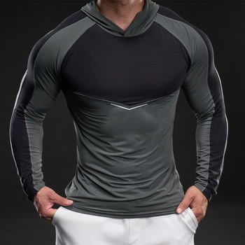 Férfi hosszú ujjú ice silk póló, rugalmas, kapucnis sportos felső tavaszra-őszre, izmos stílus
