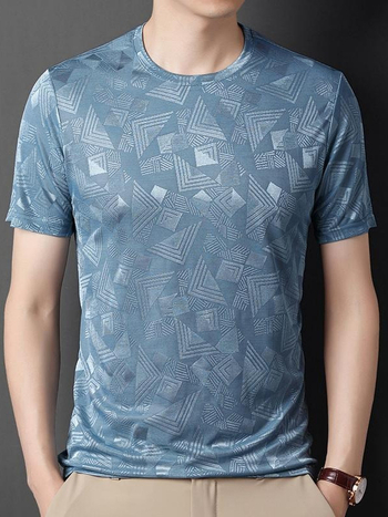 Muška jacquard majica s Ice Silk, kratkih rukava, okrugli izrez, lagana i prozračna ljetna