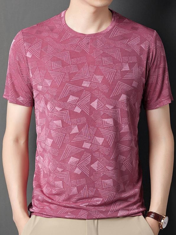 Muška jacquard majica s Ice Silk, kratkih rukava, okrugli izrez, lagana i prozračna ljetna
