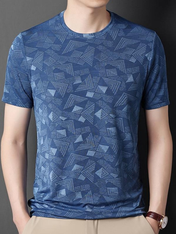 Muška jacquard majica s Ice Silk, kratkih rukava, okrugli izrez, lagana i prozračna ljetna