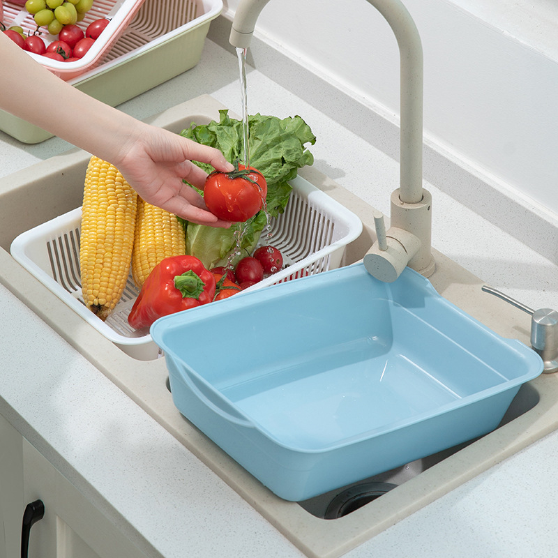 Dvostruki odvodni koš za kuhinju, pravokutni plastični odvodni bazen, kvadratni šuplji dizajn, moderni minimalistički stil