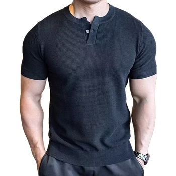 Férfi Henley felső, waffle jacquard ice-silk szövés, karcsú szabás, rövid ujjú, lélegző