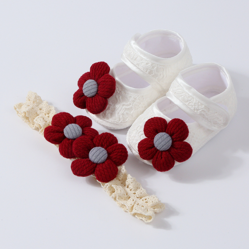 Set tenisica za prve korake s cvjetnim uzorkom i gumicom za kosu, jacquard prugaste bebe tenisice, blok boja, protuklizne, 0-12 mjeseci