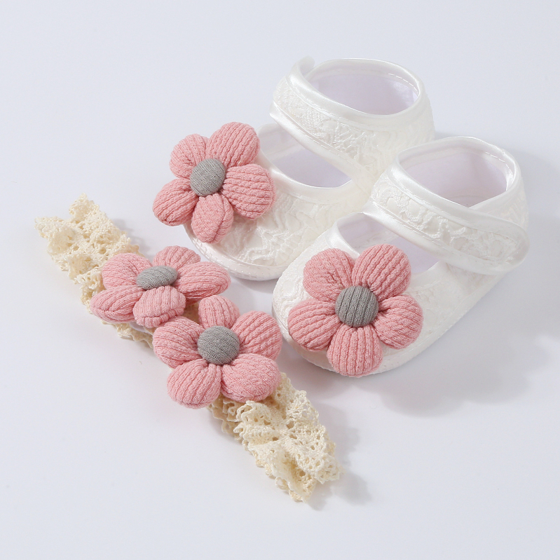 Set tenisica za prve korake s cvjetnim uzorkom i gumicom za kosu, jacquard prugaste bebe tenisice, blok boja, protuklizne, 0-12 mjeseci