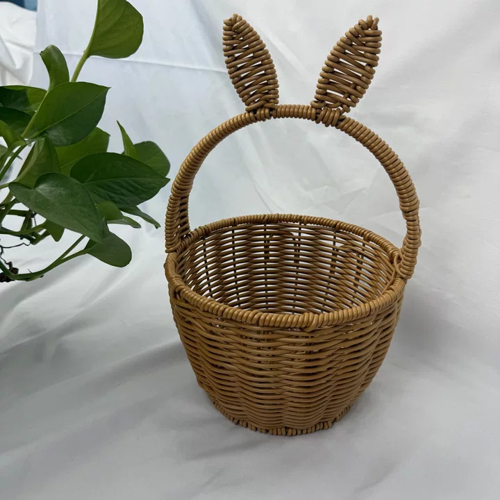 Koš za pohranu od imitacije ratana s ručkom, vrtna posuda za cvijeće i koš za aranžiranje cvijeća, dekorativni koš s motivom zeca, poklon
