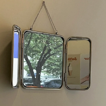 Négyzet alakú, modern minimalist metal hárompaneles tükör, falra szerelhető, fürdőszobai dekoratív HD tükör