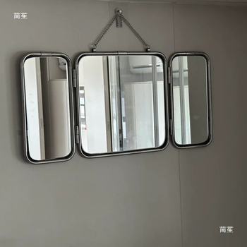 Négyzet alakú, modern minimalist metal hárompaneles tükör, falra szerelhető, fürdőszobai dekoratív HD tükör