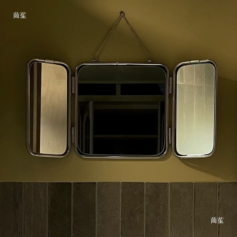 Négyzet alakú, modern minimalist metal hárompaneles tükör, falra szerelhető, fürdőszobai dekoratív HD tükör