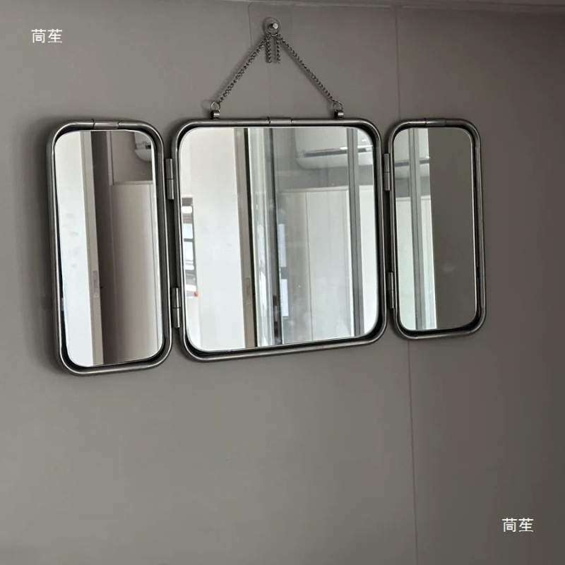 Négyzet alakú, modern minimalist metal hárompaneles tükör, falra szerelhető, fürdőszobai dekoratív HD tükör
