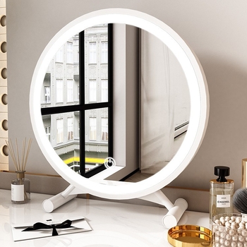 Sminktükör modern, minimalist dizájn, háromszínű LED világítással, kerek asztali tükör
