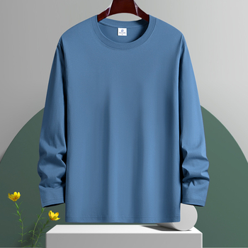 Ανδρικό μακρυμάνικο T‑shirt, χαλαρή γραμμή, στρογγυλή λαιμόκοψη, μονόχρωμο, βασικό ένδυμα για άνοιξη και φθινόπωρο